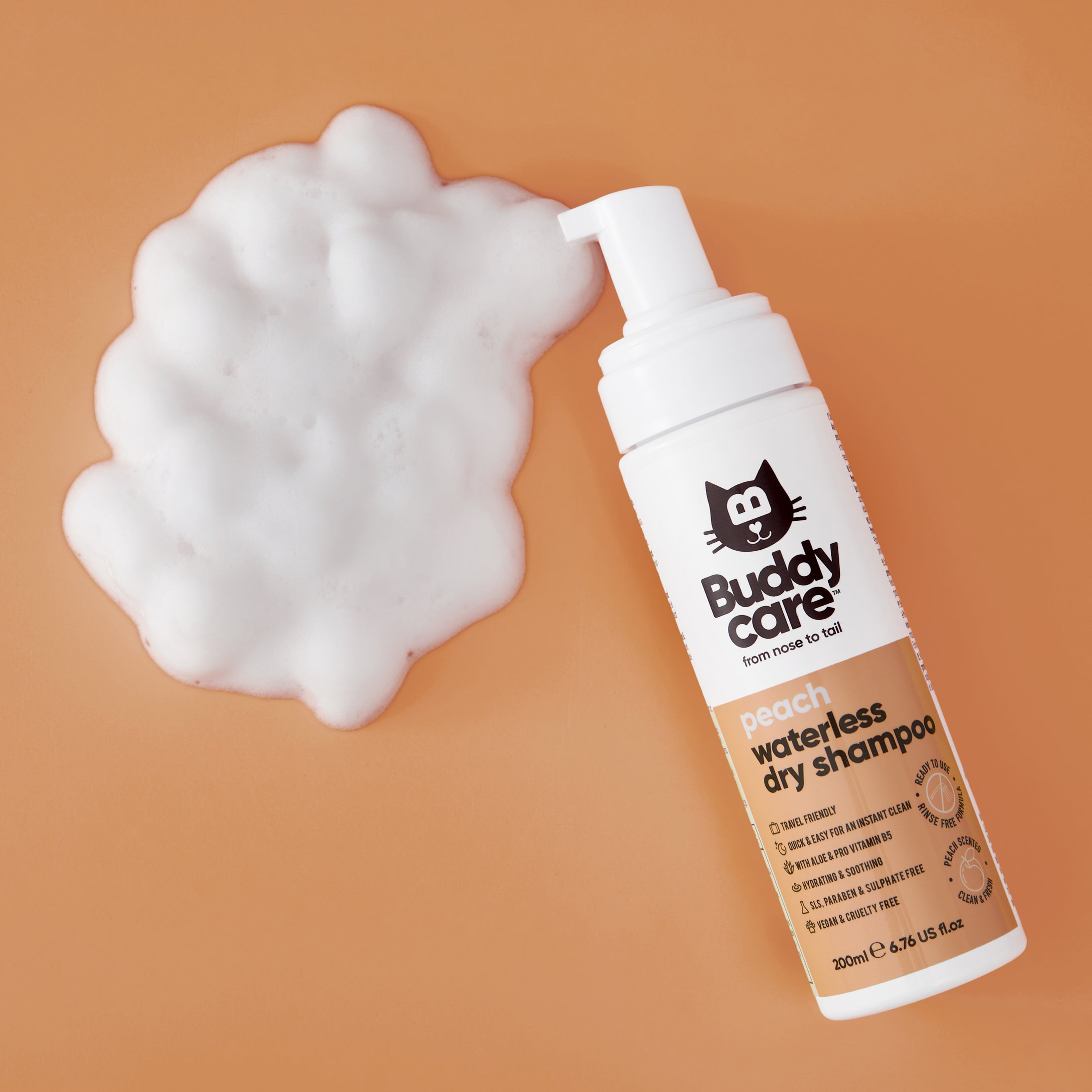Peach Waterless Dry Cat Shampoo by Buddycare