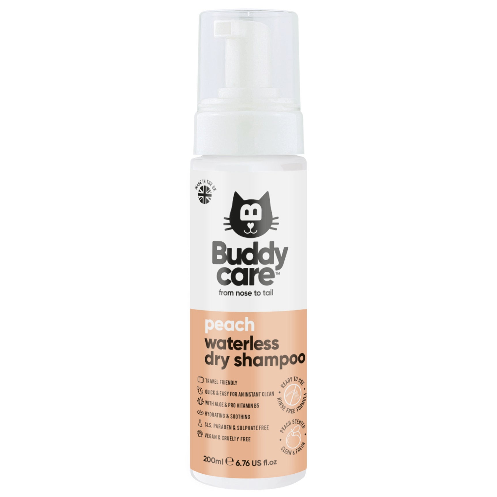 Peach Waterless Dry Cat Shampoo by Buddycare