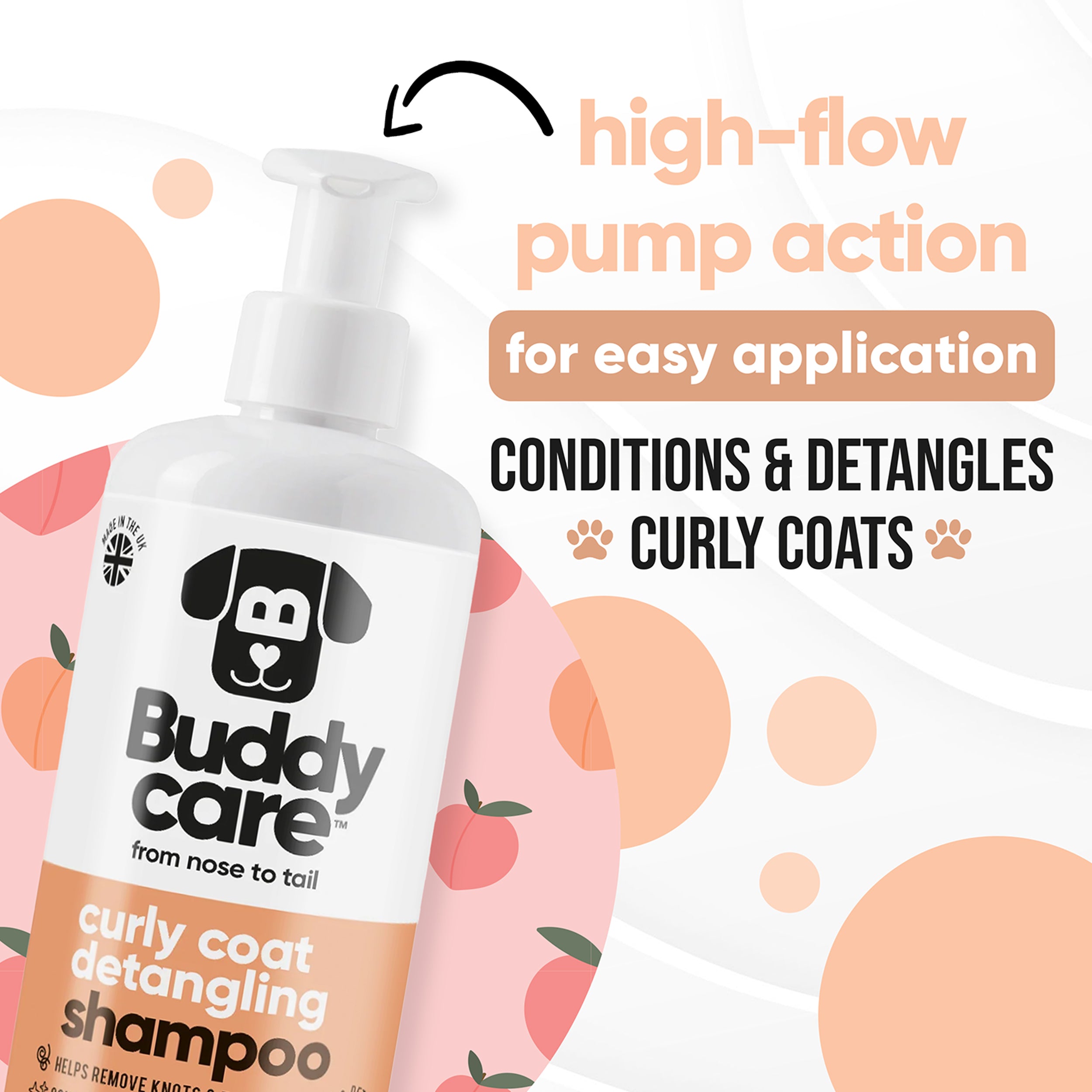 Curly Coat Detangling 3in1 Peach Dog Shampoo